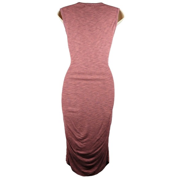 VELVET Graham Spencer Anthropologie Pink Striped Bodycon Midi Dress Ruched L - Picture 4 of 5